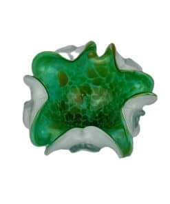 Green and White Murano Folded Rim Bowl by Fratelli Toso