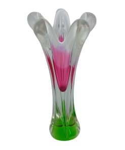 sold - chribska tri colour vase by josef hospodka green white and pink
