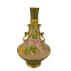 old hall vase attributed to christopher dresser with pink and yellow flowers