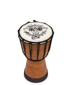 20cm Elephant Wide Top Djembe Drum with goblet shape, flared top, and hand-painted elephant design on the skin.