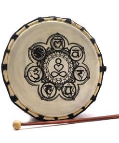 25cm Large Chakra Shamanic Drum with goat skin head, chakra design, and handcrafted suar wood frame