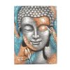 Decorative Buddha Painting in silver and rose gold with floral detail, 75x55cm canvas, textured design, framed and ready to hang.