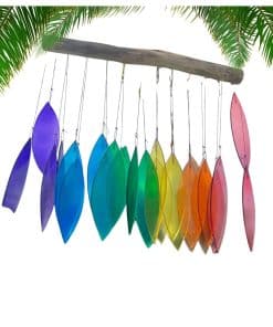 Handmade Rainbow Glass Chime with assorted colourful glass pieces and natural wood, approx. 1 metre, 250 g, decorative and charming