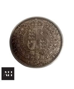 Close-up of 1887 Half Crown in high grade condition with clear toning and sharp lettering