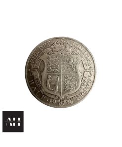 1916 Half Crown, George V silver coin in .925 sterling. Very good collectable grade with sharp design detail and rich historic character.