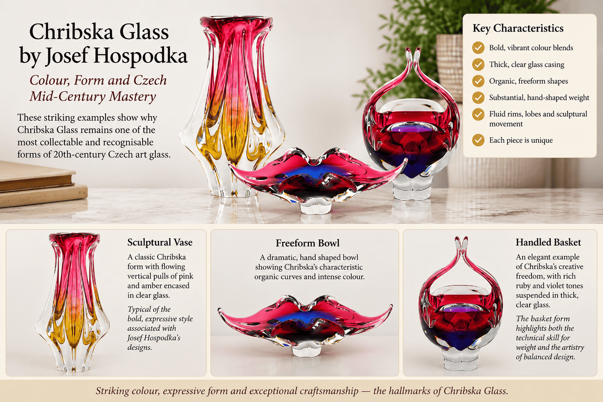 Josef Hospodka Chribska freeform glass bowl with ruby pink and blue colouring