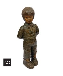 Geert Kunen Sculpture of a boy, handmade ceramic with bronze-like glaze, marked Echt Handwerk, 28 cm tall, very good condition.