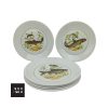 Set of six Figgjo Flint Fish Plates, mid-century Norwegian ceramic plates with gold rim and fish motif, 24cm diameter.
