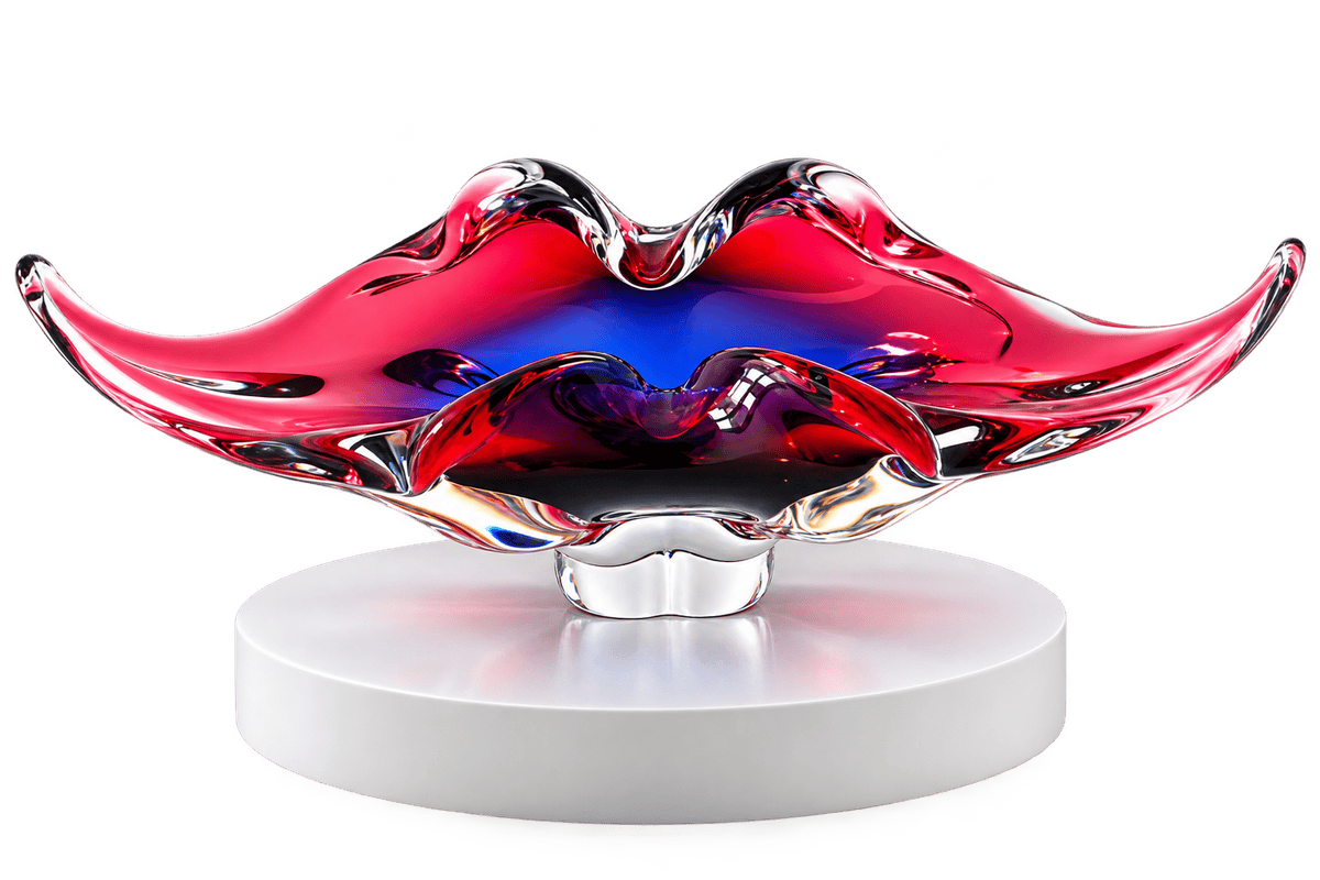 Josef Hospodka Chribska freeform glass bowl with ruby pink and blue colouring