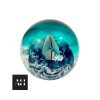 an aqua coloured ocean racer paperweight, Caithness Scotland