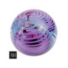 1982 Okra Glass Paperweight by Richard Golding showing purply ruby, blue, and white design with swirling ribbons, handmade British studio glass.