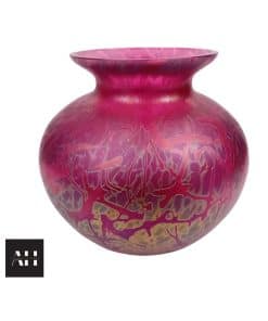 Royal Brierley Vase, iridescent red and gold lead glass, Studio Range by Michael Harris, 1990s hand-blown British art glass, excellent condition.