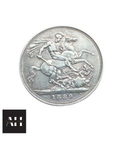 1889 Silver Crown, Queen Victoria Jubilee Head silver coin, St. George reverse, nice collectable grade example with attractive toning.