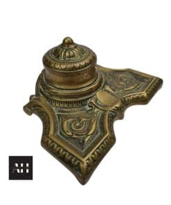 Single Brass Inkwell with Art Nouveau detailing side view