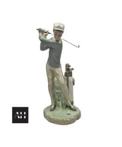 LLadro Golfer Figurine in fine glazed porcelain, sports themed decorative sculpture in excellent condition.
