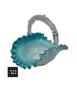 Alternative view of Opaline Basket, Victorian Blue Glass with Applied Thorn Handle