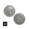 1854 penny coin showing side by side images of the obverse bun head and the reverse
