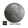 Macro close-up of the obverse portrait of Queen Elizabeth II on a 1966 Canadian Silver Dollar showing high grade detail.