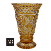 Amber vase cut to clear crystal pedestal vase front view
