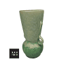 Close-up detail of mottled green drip glaze on a Beswick Art Deco ceramic vase showing natural glaze movement.
