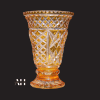 Yellow Amber vase cut to clear crystal pedestal vase with a black background