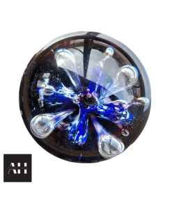 Close-up detail of Moonflower motif within a Caithness Moonflower Paperweight highlighting internal design.