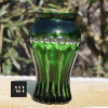 Angled view of Emerald Green Bohemian Vase showing thumbprint band detail