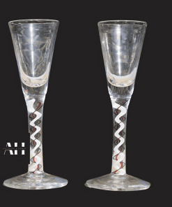 Pair of Twists Glass Studios wine glasses with coloured air twist stems by Michael James Hunter