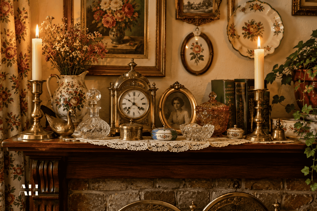 grannycore antiques including brass candlesticks vintage clocks and decorative collectables