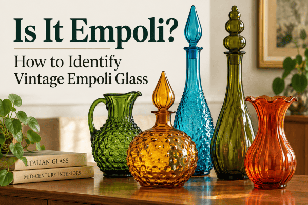 Is it Empoli guide showing colourful vintage Empoli glass bottles, decanters and vases